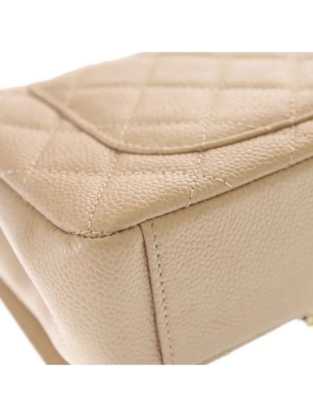 Chanel CC Figuri Quilted CC Logo Chain Shoulder Gold Caviar Leather Beige Black